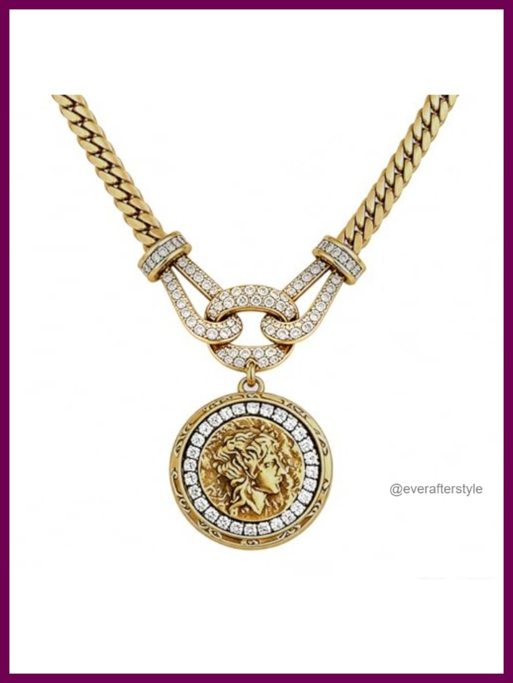 14K Gold Plated Coin Pendant Choker Necklace Women CZ Apollo